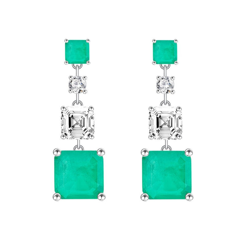 925 Sterling Silver Asscher Cut Lab Citrin Paraiba Tourmaline Sapphire Dangle Earrings for Women