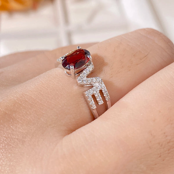 Sterling Silver Red Garnet & CZ Love Letter Rings for Women