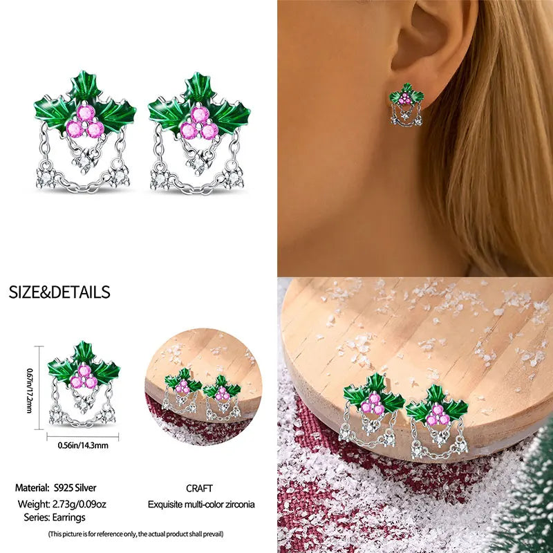 925 Silver Christmas Tree Bell Garland Earrings for Women