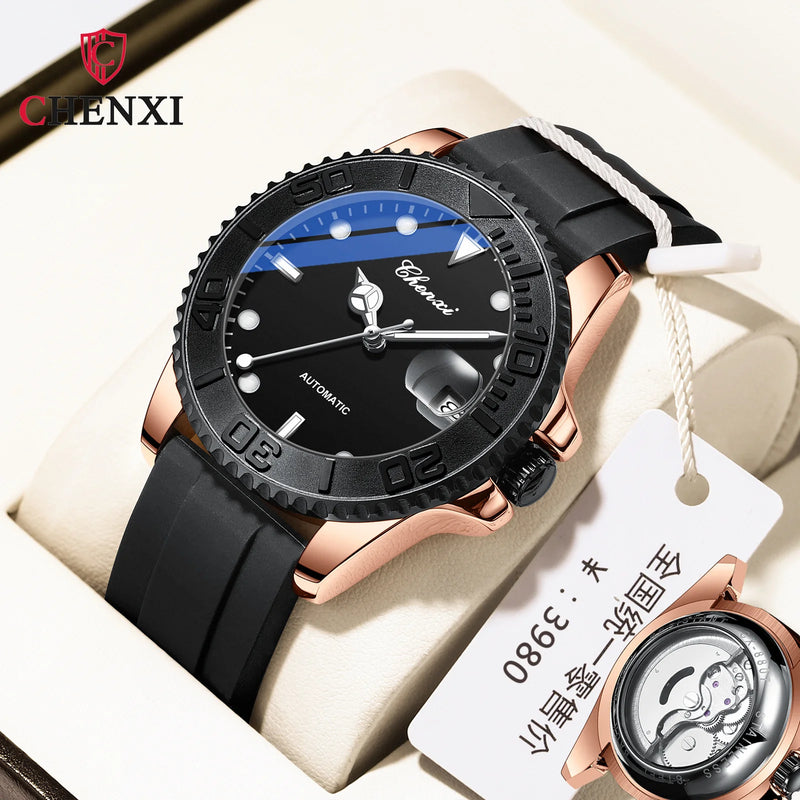 Stainless Steel Silicone Automatic Night Light Watch for Men