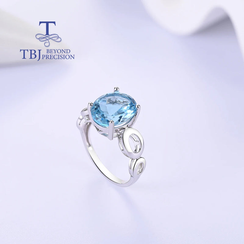 S925 Silver Sky Blue Topaz Ring and Earring Jewelry Set for Women.