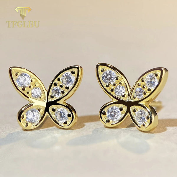 925 Sterling Silver D VVS1 Moissanite Butterfly Stud Earrings for Women