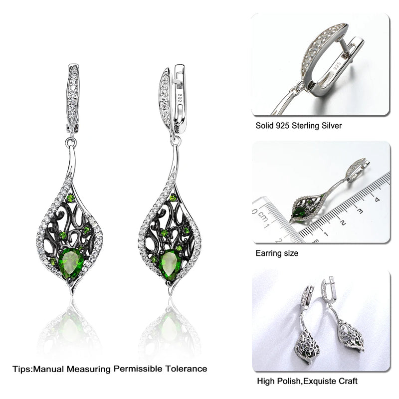 925 Sterling Silver Plant Drop Dangle Earrings with 1.8ct Natural Blue Topaz Gems for Women