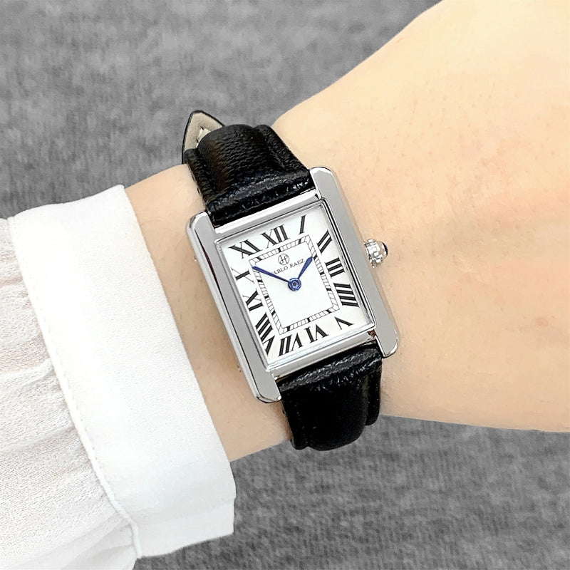 Luxury Square Stainless Steel Watch with Blue Hands & Thin Dial for Women