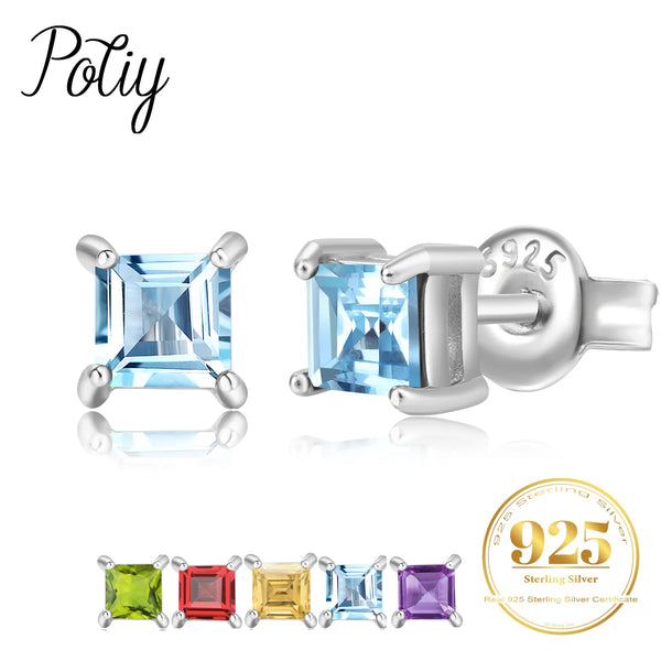 925 Sterling Silver Garnet Amethyst Citrine Peridot Sky Blue Topaz Stud Earrings for Women