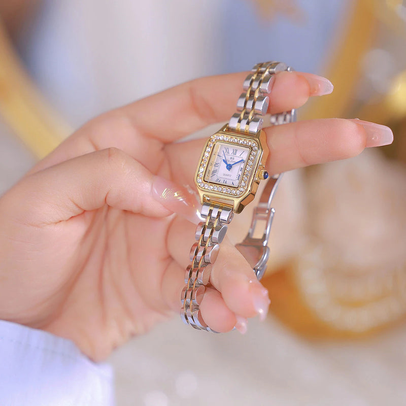 Gold Square Watch with Bracelet for Women