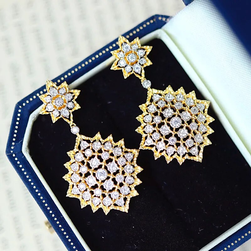 925 Sterling Silver Gold Plated Zircon Lace Earrings