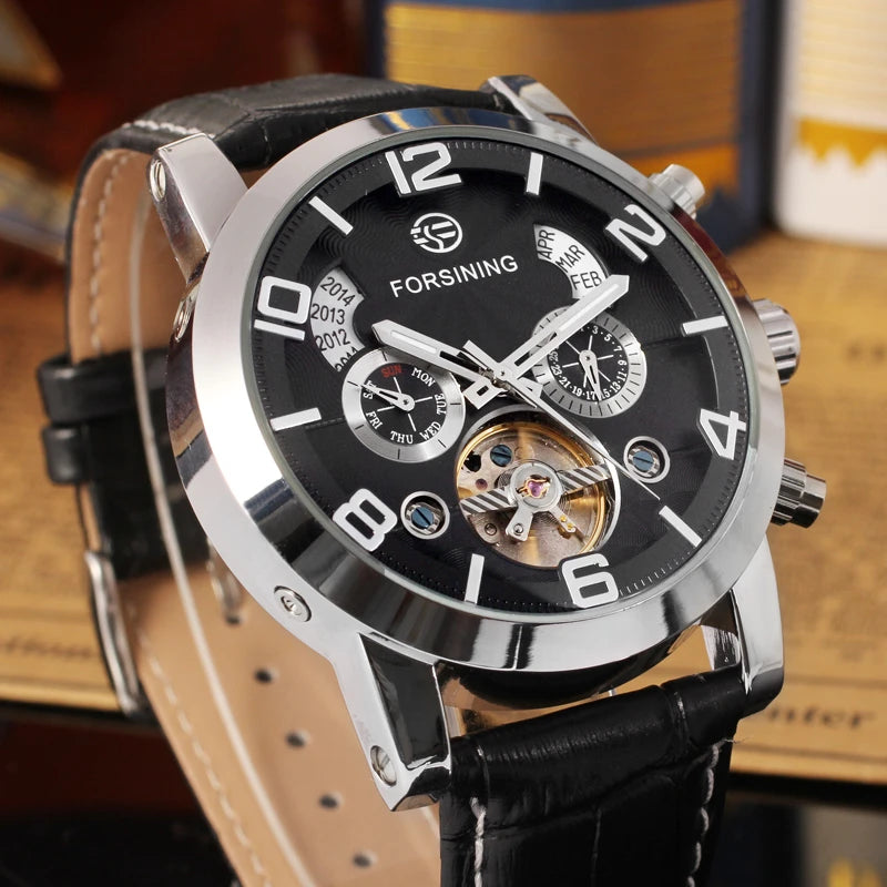 Leather Mechanical Automatic Men's Wrist Watch with Tourbillon and Multi-Functionalities