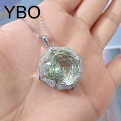 925 Sterling Silver Green Amethyst Pendant Necklace for Women