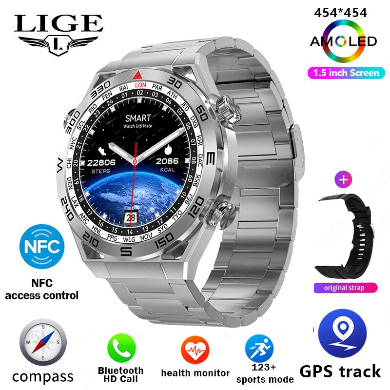 GPS Smart Watch with Voice Calling, NFC, Compass, IP68 Waterproof, ECG+PPG For Men.