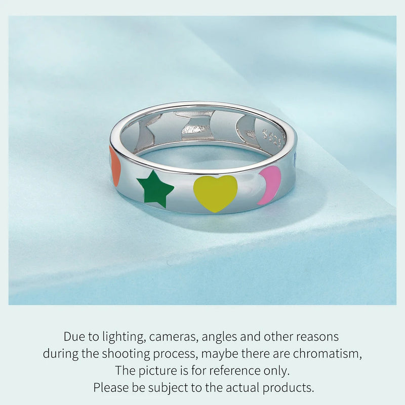 925 Sterling Silver Rainbow Enamel Wide Ring for Women