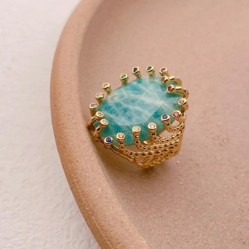 Gold Plated Amazonite Ring