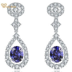 925 Sterling Silver Pear Lab Sapphire Paraiba Ruby Tanzanite Dangle Earrings for Women