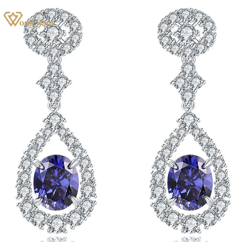 925 Sterling Silver Pear Lab Sapphire Paraiba Ruby Tanzanite Dangle Earrings for Women