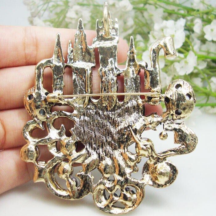 Silver Castle Palace Pendant Brooch Pin with Crystal Rhinestones for Woman