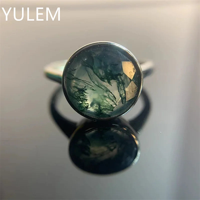 925 Sterling Silver Moss Agate Ring for Man