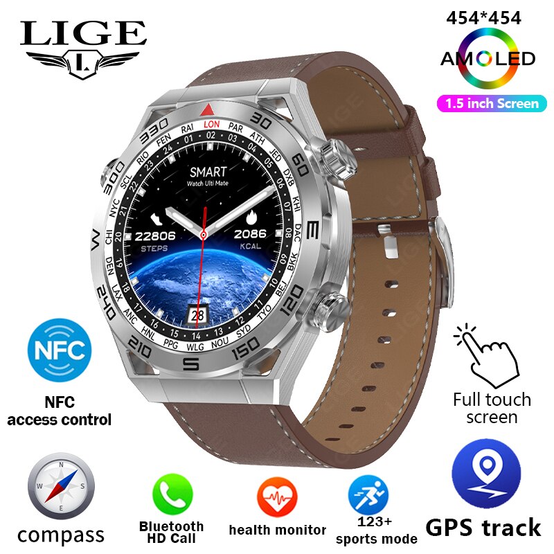 GPS Smart Watch with Voice Calling, NFC, Compass, IP68 Waterproof, ECG+PPG For Men.