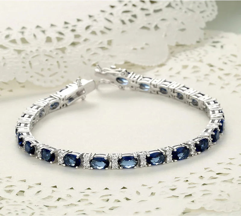 925 Silver Sparkling Sapphire Bracelet for Women