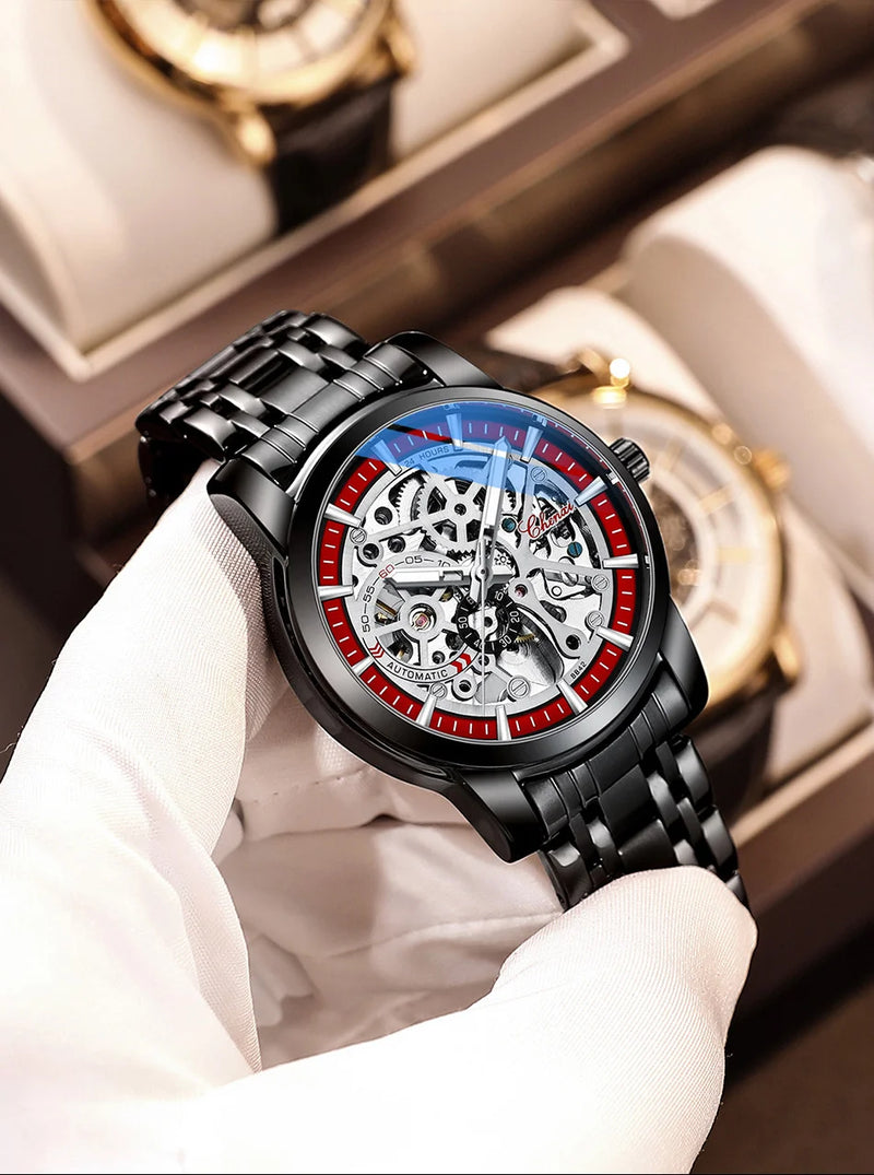 Solid Steel Automatic Hollow Luminous Mechanical Watch for Men