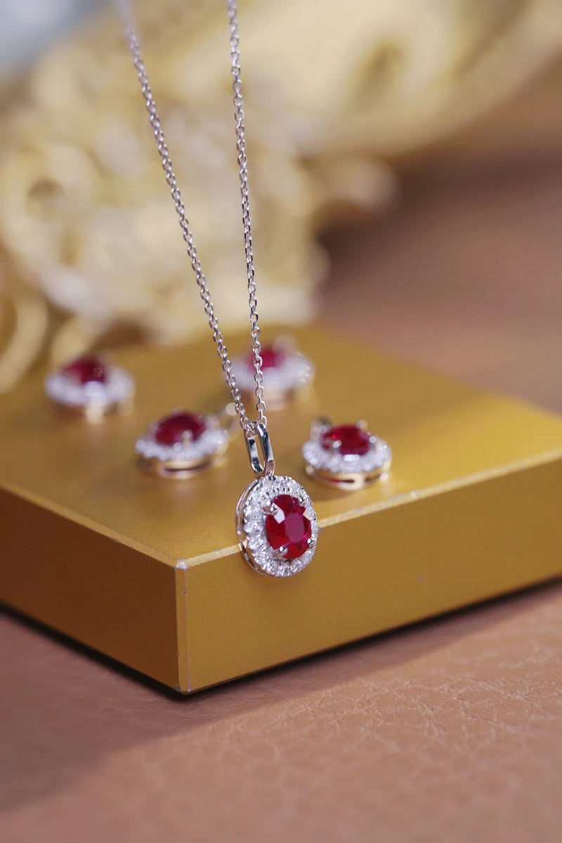 18K White Gold Diamond and Ruby Pendant Necklace for Women