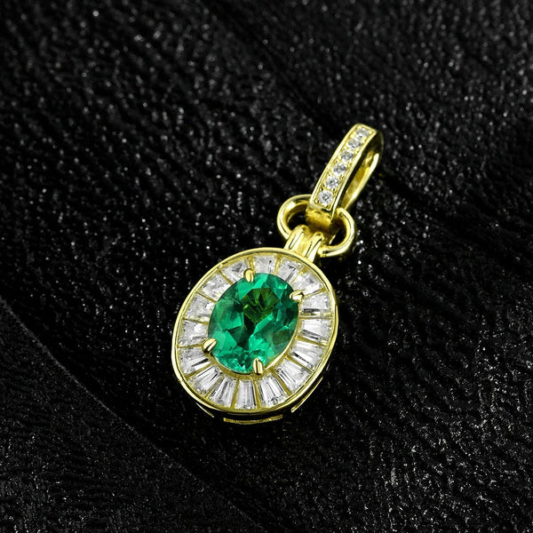 18K Gold Plated Sterling Silver Oval Emerald Pendant Necklace for Women