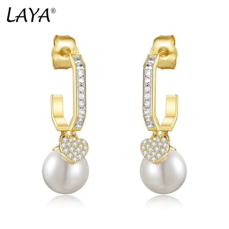 Sterling Silver Sparkling Zircon Shell Pearl Drop Earrings for Women