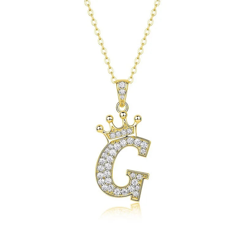 925 Sterling Silver Moissanite Diamonds Letters Crown Pendant Necklace