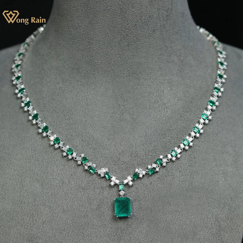 Sterling Silver 15*17MM Emerald High Carbon Diamond Gemstone Pendant for Women