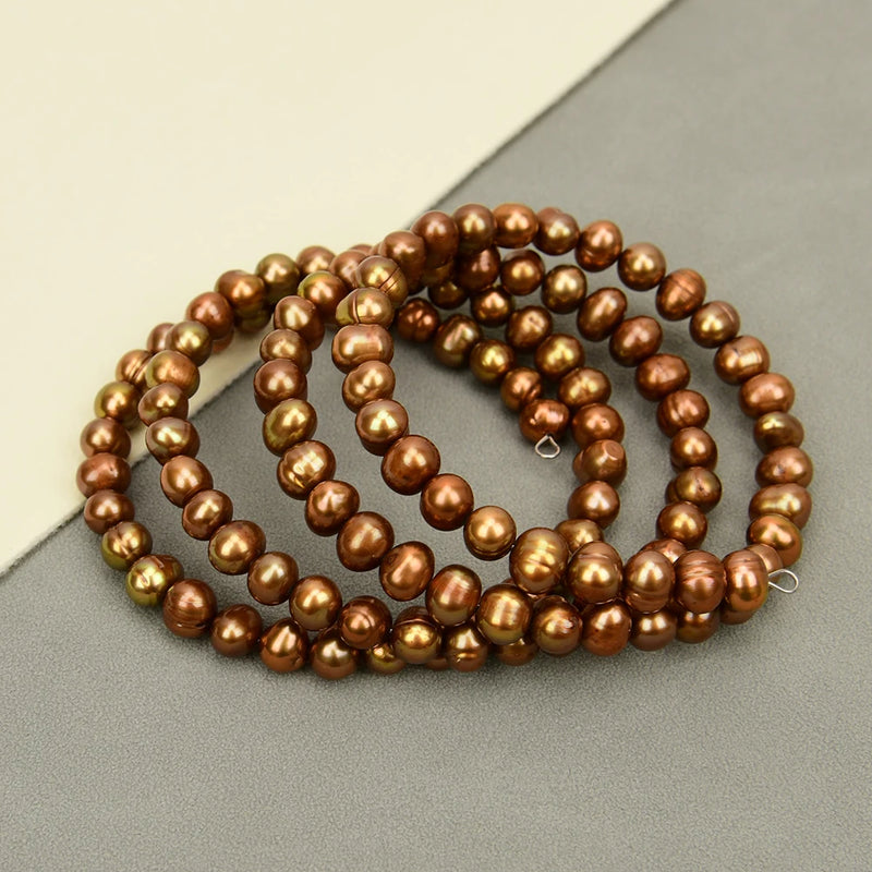 Cultured Coffee Potato Round Pearl Bangle Bracelet for Women