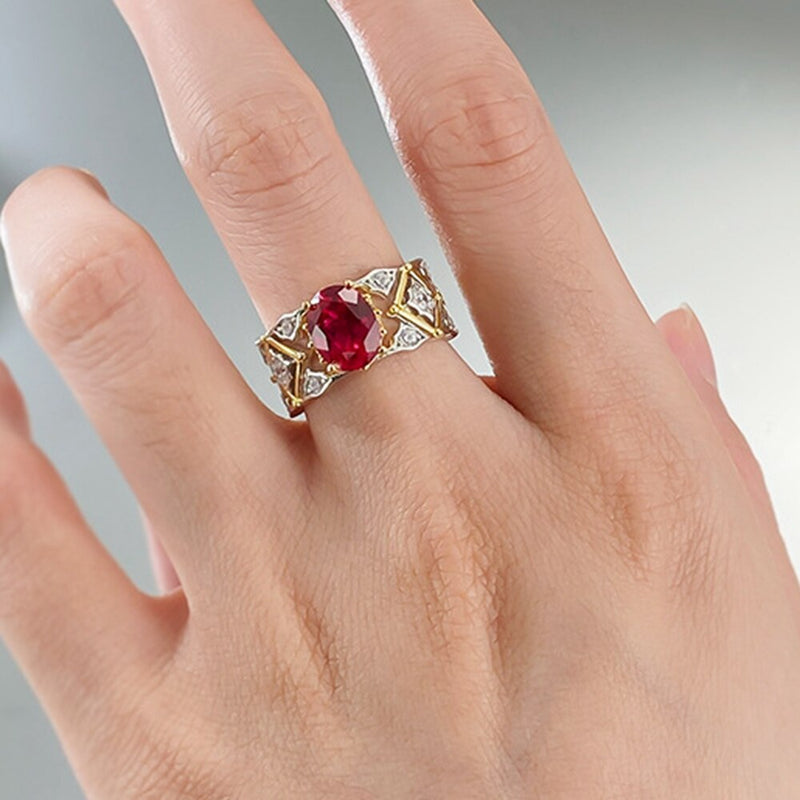 Sterling Silver 3 Carat Lab Created Ruby&Diamond Ring for Women