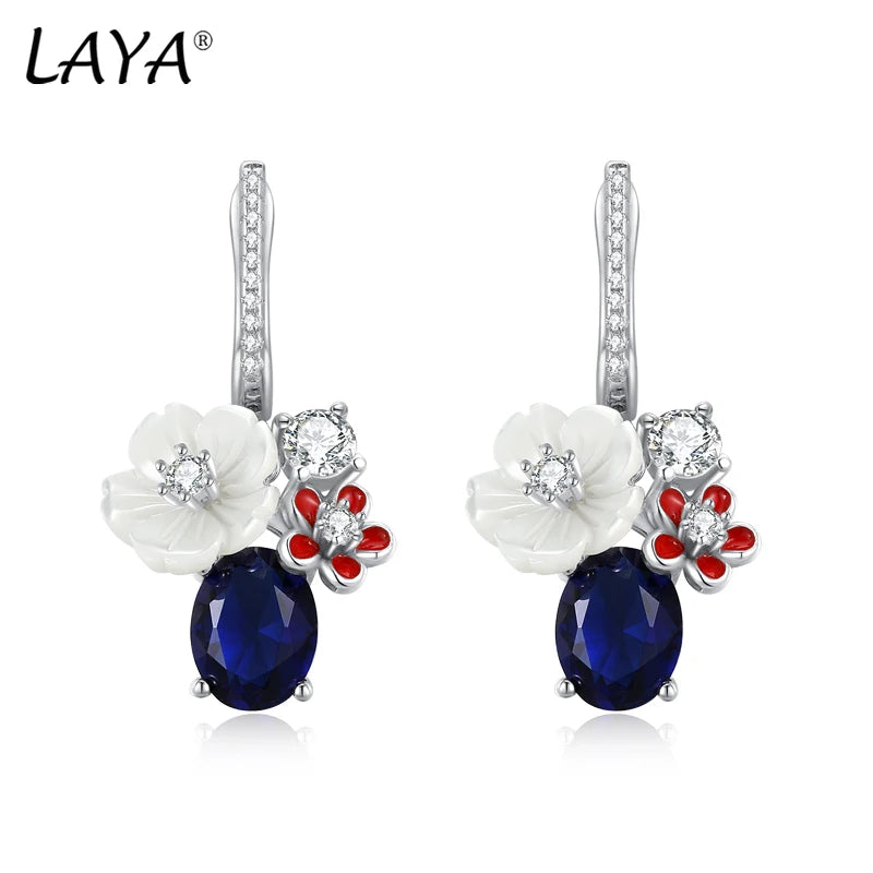 Sterling Silver White Shell Flower Earrings with Zircon for Women