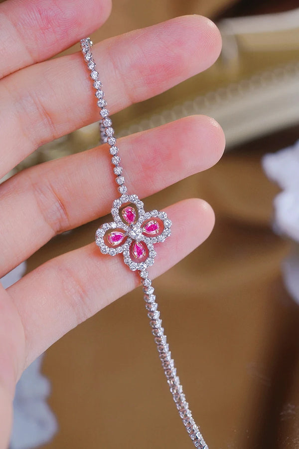 18K White Gold White & Pink Diamond Clover Bracelet for Women