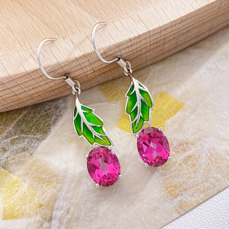 925 Sterling Silver Drop Earrings with Pink Topaz for Women