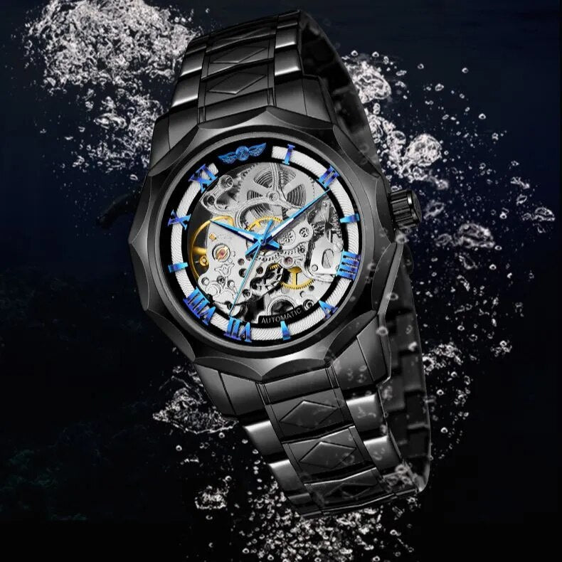 Stainless Steel Skeleton Automatic Mechanical Watch for Men