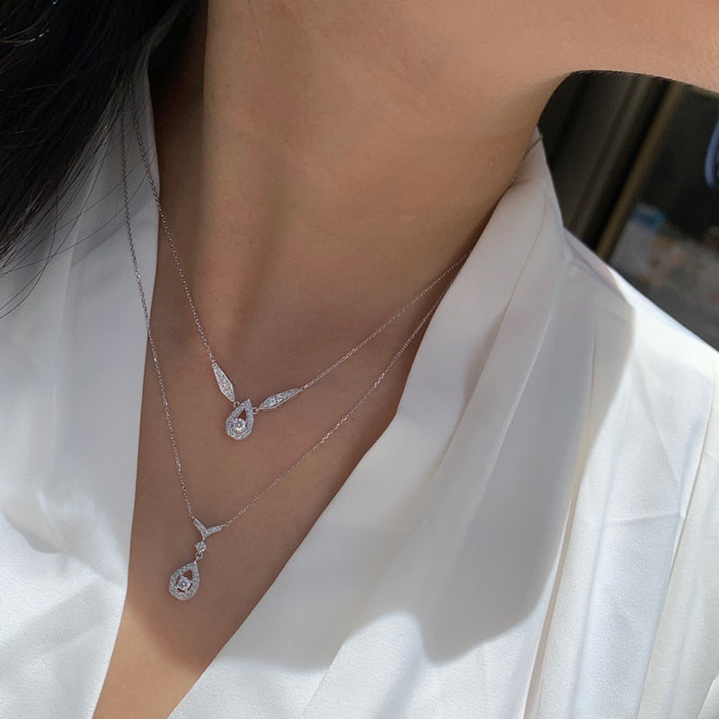 Solid White Gold Diamond Pendant Necklace for Women