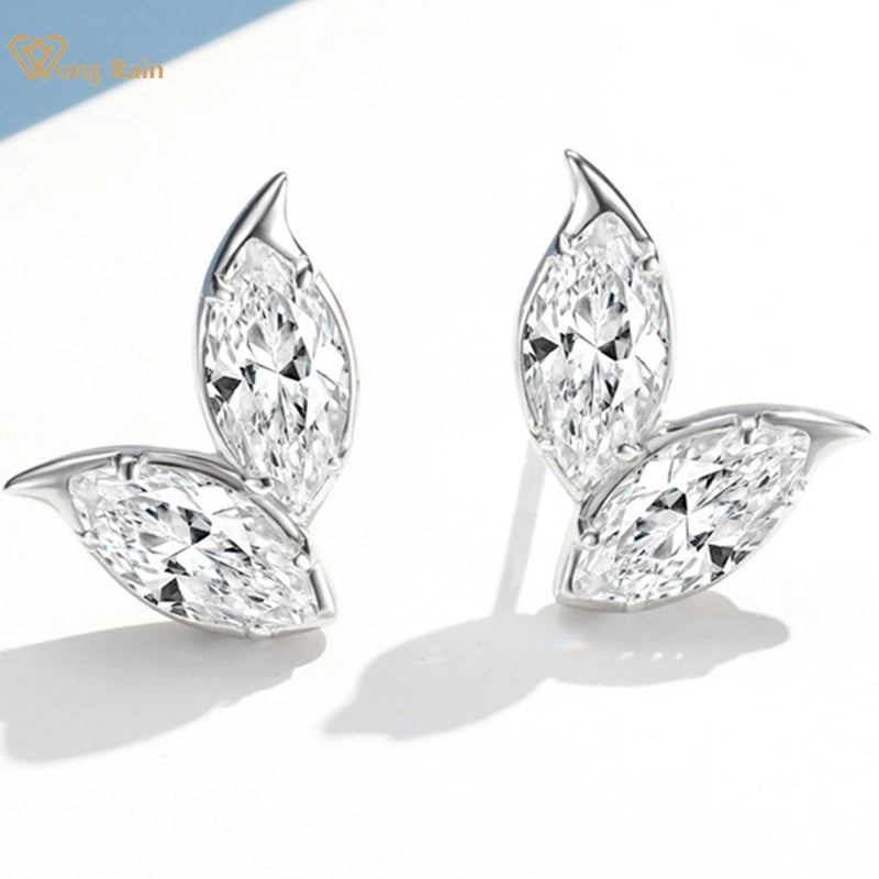 Sterling Silver Marquise Cut Diamond Gemstone Ear Studs for Women