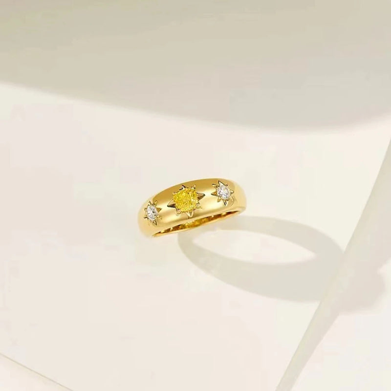 18K Gold Plated Sterling Silver Citrine & Diamond Ring for Women