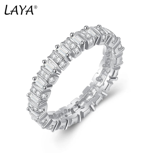 Sterling Silver Stacking Rings Thin Shiny Zircon White Solid Bands for Women