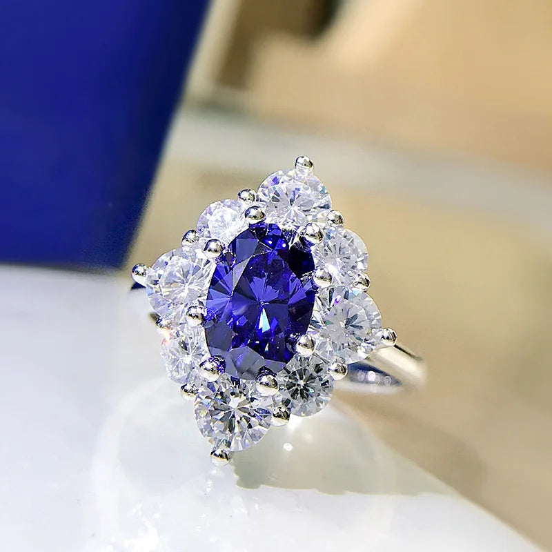 925 Sterling Silver Sapphire Ring with Tanzanite for Women