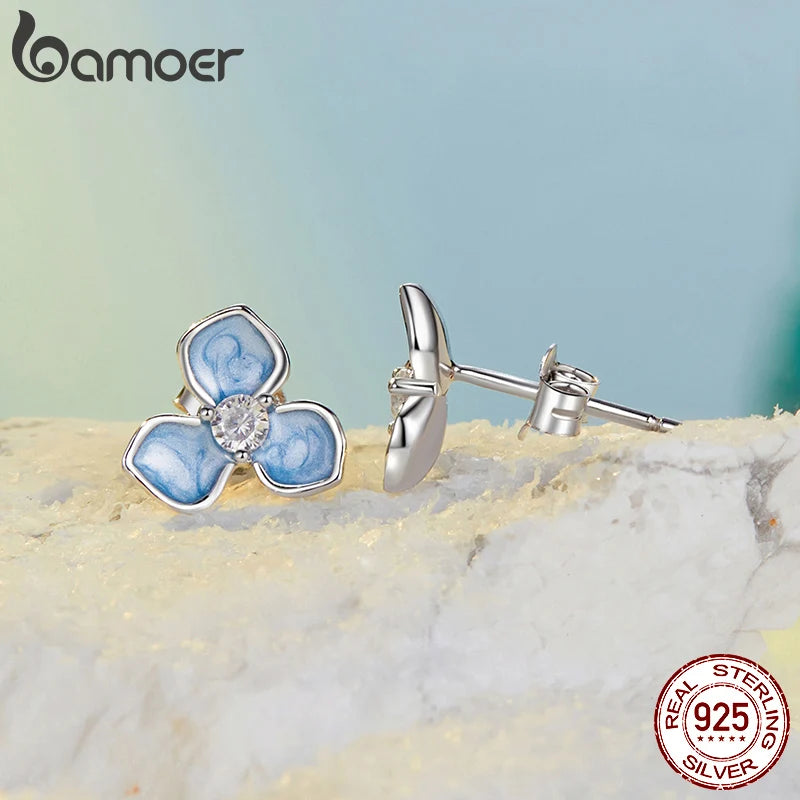 925 Sterling Silver Blue Flower Stud Earrings for Women