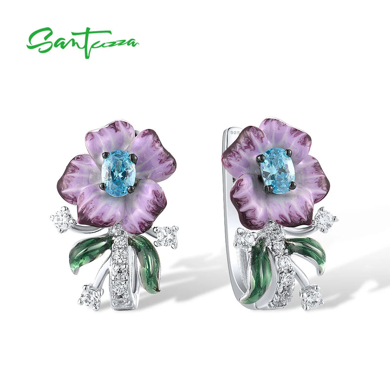 Sterling Silver Colorful Sparkling Stones Enamel Earrings for Women