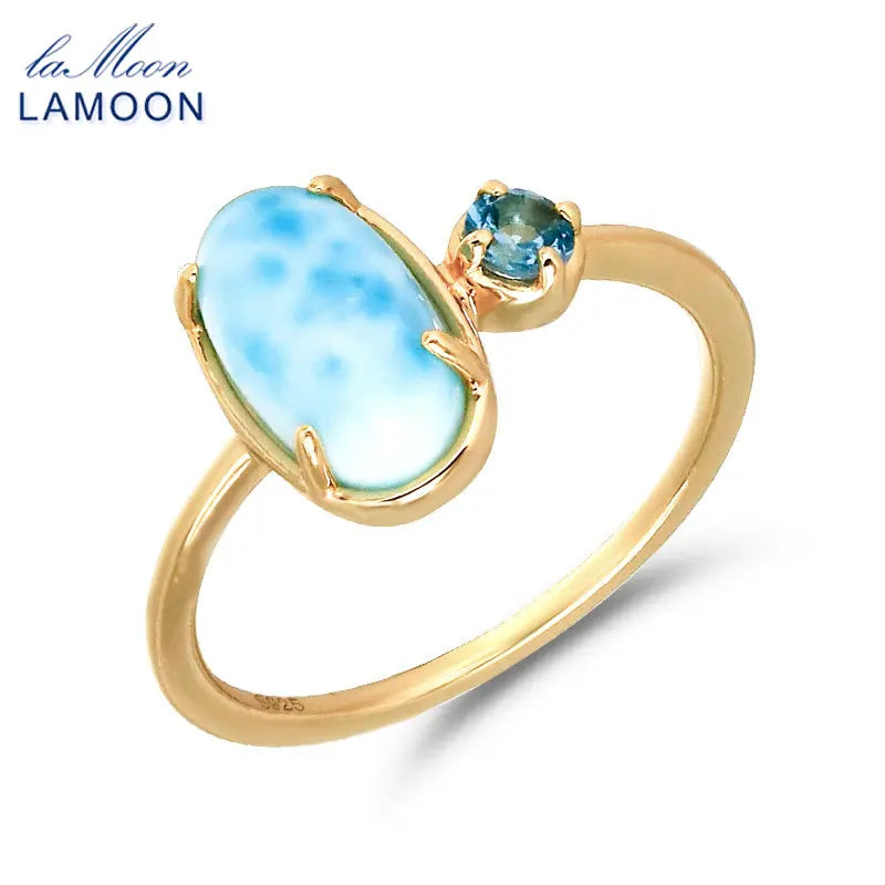 925 Sterling Silver Light Gold Plated Larimar Topaz Ring for Women