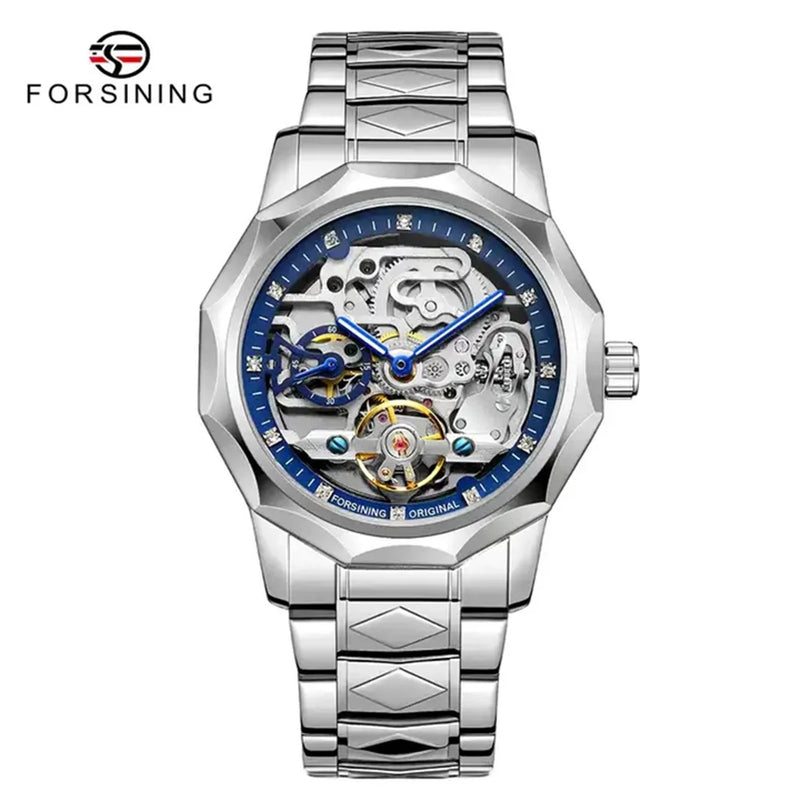 Stainless Steel Skeleton Transparent Automatic Mechanical Watch for Men