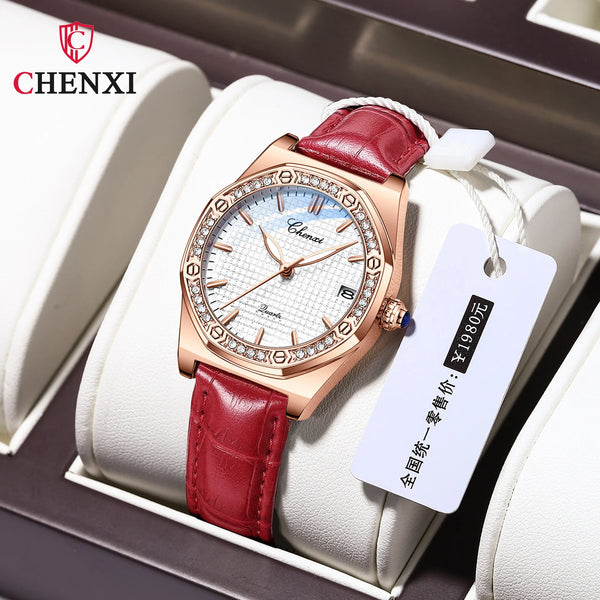 Fashion Diamond-Accented Leather Watch for Women