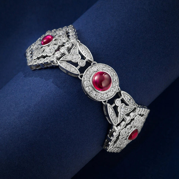 Wong Rain Luxury 925 Sterling Silver 1.5CT Round Lab Ruby Sapphire Gemstone Bracelets Fine Jewelry For Women Anniversary Gift
