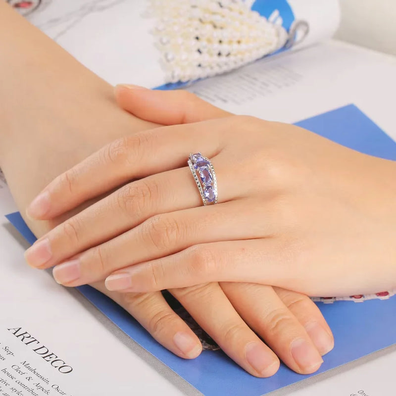 Sterling Silver Nano Tanzanite Oval Rings for Women