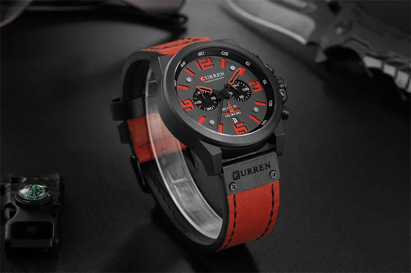 Stainless Steel Leather Chronograph Watch for Men