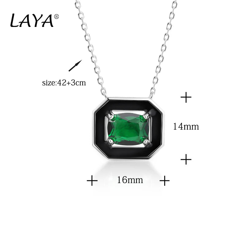 Sterling Silver Enamel Square Zircon Necklace for Women