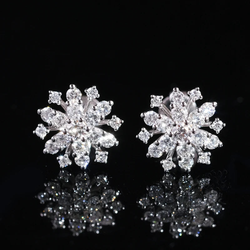 18k Gold Lab-Grown Diamond Moissanite Snowflake Stud Earrings for Women