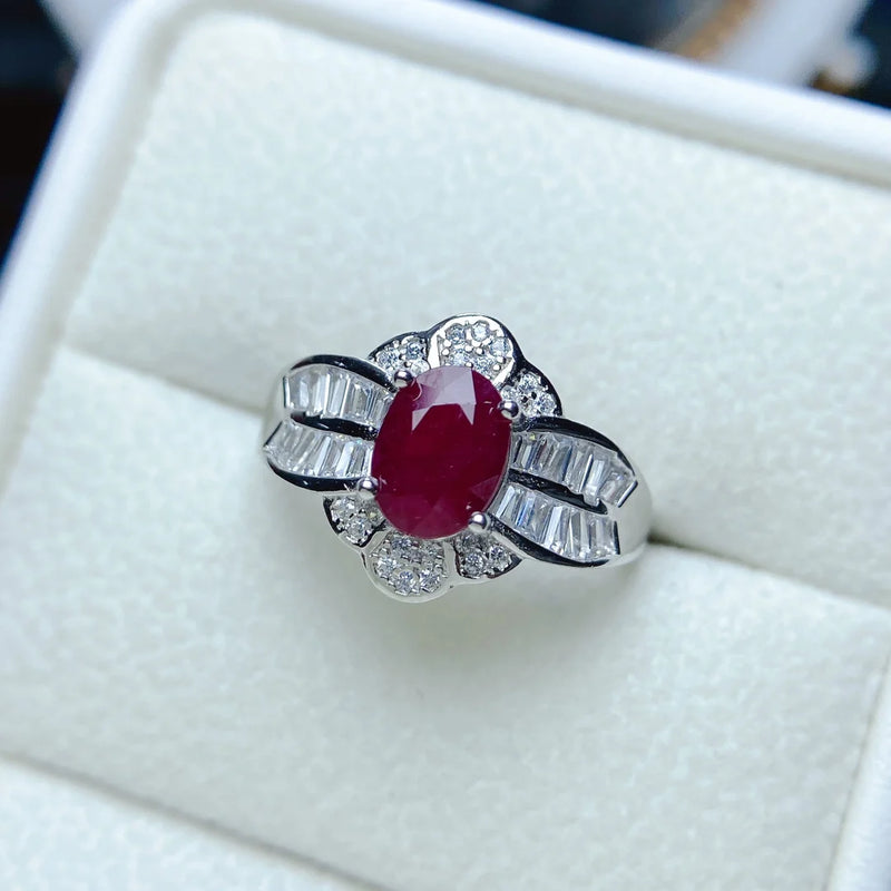 Sterling Silver Natural Ruby Ring for Women